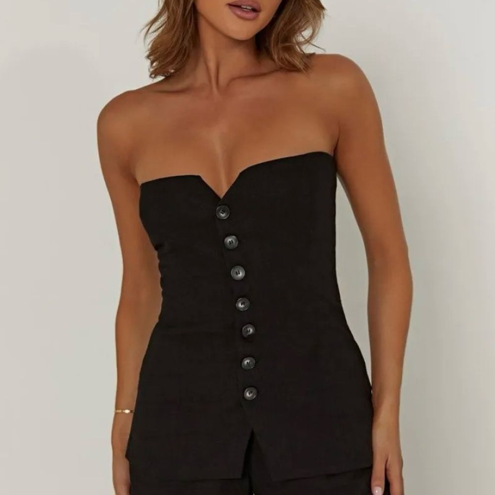 Meshki Innis Longline Strapless Top Women's Medium Evening Sleek Button Detail